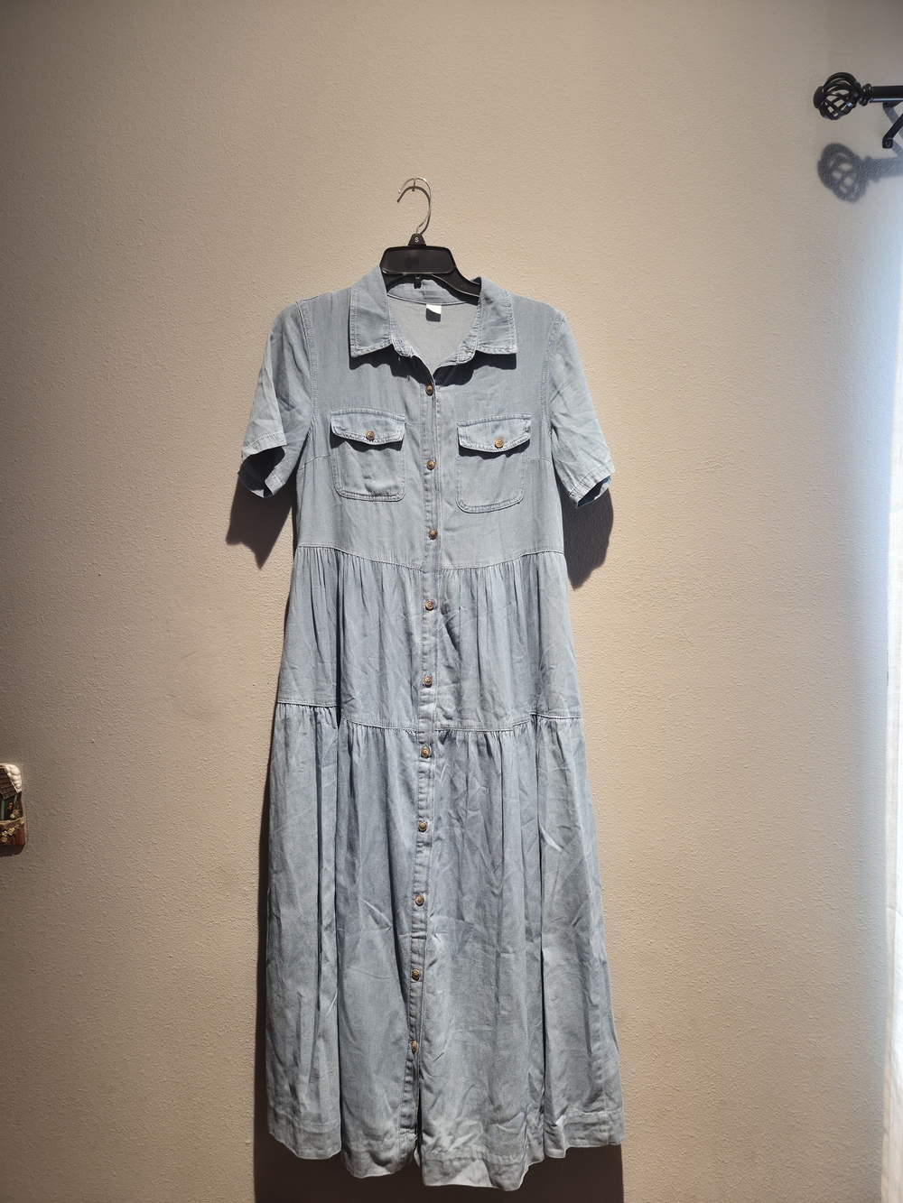 Light Blue Button-Front Chambray Maxi Dress